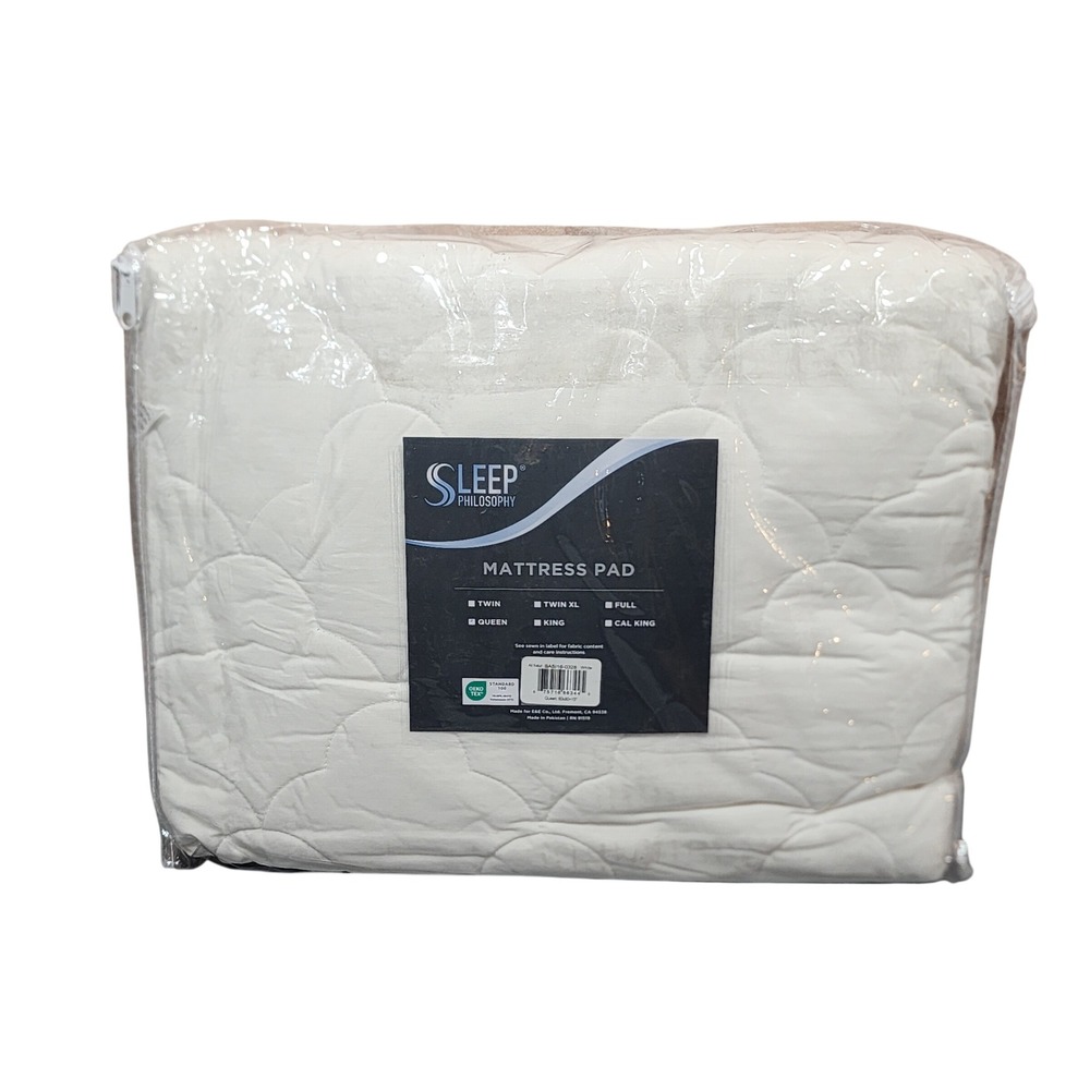 Sleep Philosophy Queen Mattress Pad White Quilted OEKO-TEX